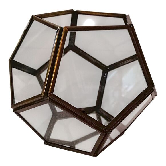 Geometric Glass Brass Terrarium Octagon Planter Display Case Candle Holder Vtg - Picture 6 of 16
